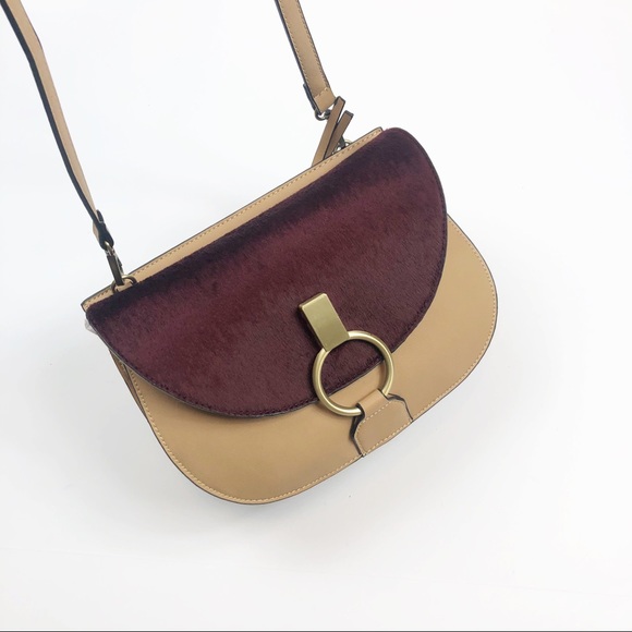 NWT VEGAN LEATHER & FUR NUDE CROSSBODY SATCHEL - Picture 1 of 8